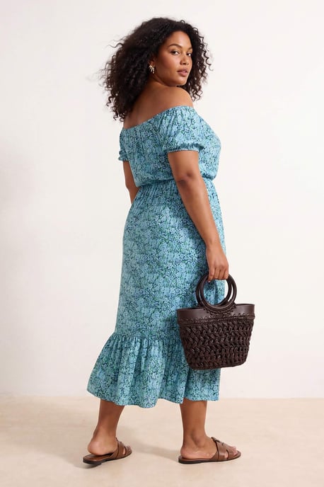 Trendyol Curve Damen Blau Geblümt Maxi Kurz Elegant/Abend A-Linie Große Größen Kleid - Image 2