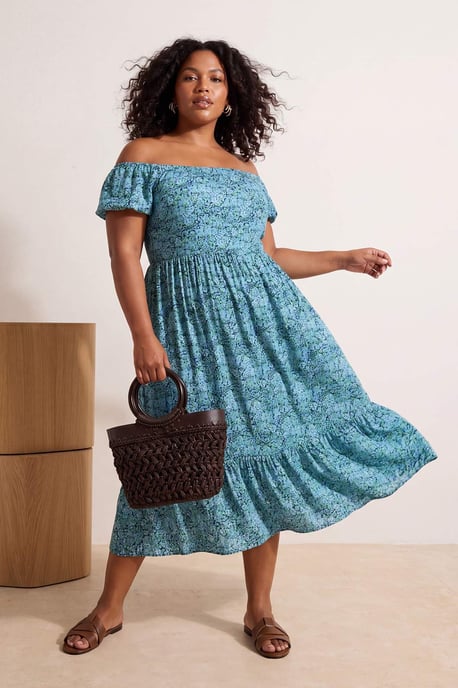 Trendyol Curve Damen Blau Geblümt Maxi Kurz Elegant/Abend A-Linie Große Größen Kleid - Image 6