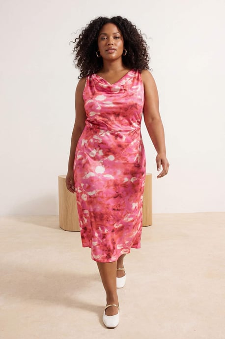 Trendyol Curve Damen Rosa Colour-Block Maxi Ärmellos Party A-Linie Große Größen Kleid - Image 2