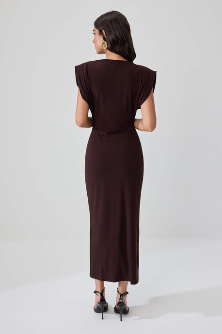 TRENDYOLMİLLA Damen Braun Einfarbig Maxi Ärmellos Casual Bodycon Kleider - Image 3