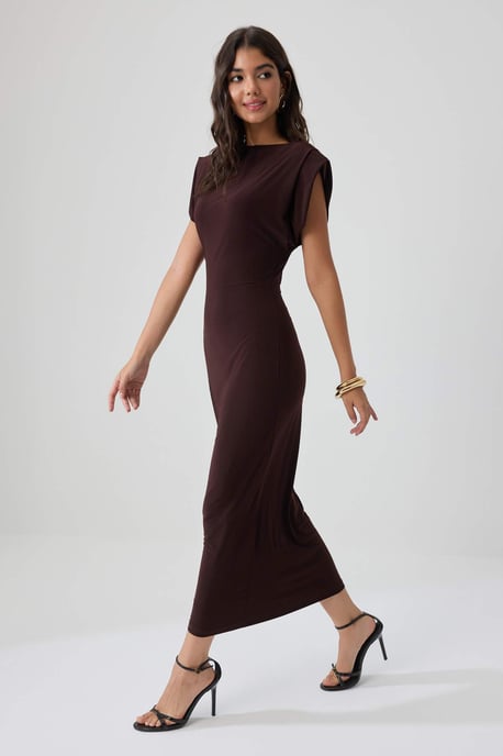 TRENDYOLMİLLA Damen Braun Einfarbig Maxi Ärmellos Casual Bodycon Kleider - Image 4