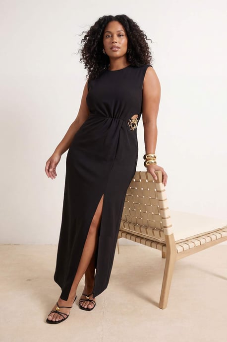 Trendyol Curve Damen Schwarz Einfarbig Maxi Ärmellos Party A-Linie Große Größen Kleid - Image 2