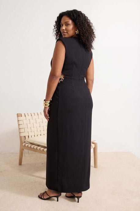 Trendyol Curve Damen Schwarz Einfarbig Maxi Ärmellos Party A-Linie Große Größen Kleid - Image 6