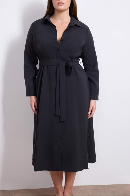 Trendyol Curve Damen Schwarz Einfarbig Maxi Lang Casual Gerade Große Größen Kleid - Image 3