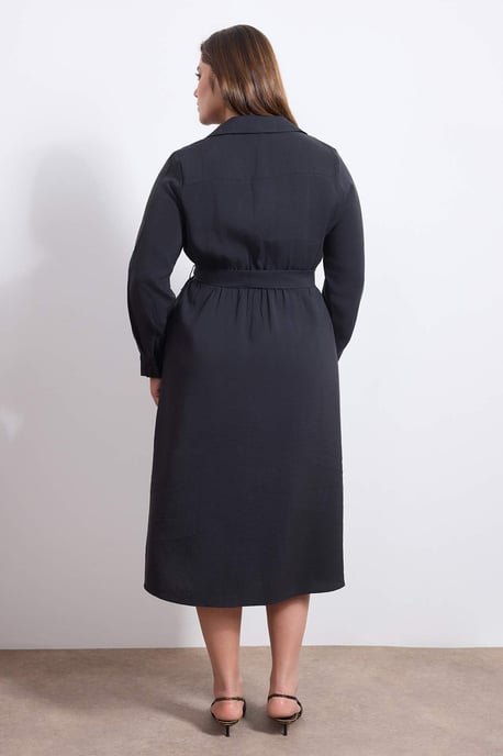 Trendyol Curve Damen Schwarz Einfarbig Maxi Lang Casual Gerade Große Größen Kleid - Image 4