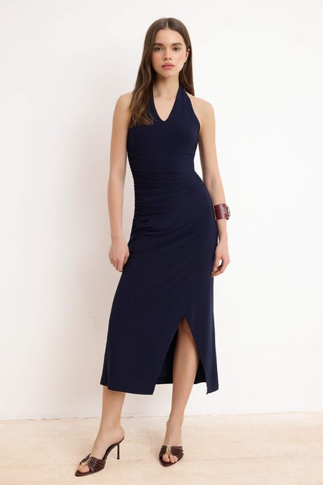 TRENDYOLMİLLA Damen Dunkelblau Einfarbig Maxi Ärmellos Bodycon Kleider - Image 1