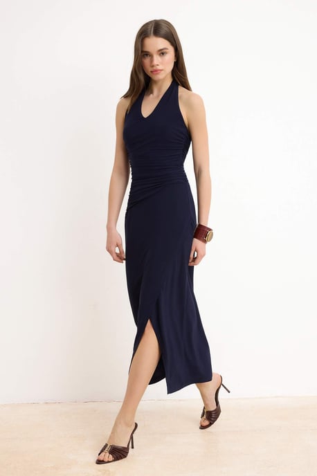 TRENDYOLMİLLA Damen Dunkelblau Einfarbig Maxi Ärmellos Bodycon Kleider - Image 4