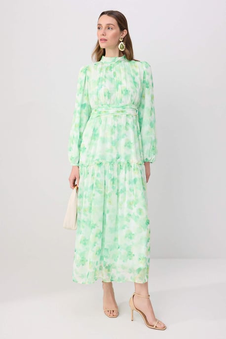 Trendyol Modest Damen Grün Geblümt Maxi Lang Casual Skater Modest Kleider - Image 1