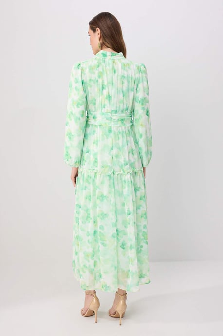 Trendyol Modest Damen Grün Geblümt Maxi Lang Casual Skater Modest Kleider - Image 3
