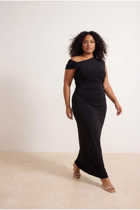 Trendyol Curve Damen Schwarz Einfarbig Maxi Ärmellos Casual Bodycon Große Größen Kleid - Image 1