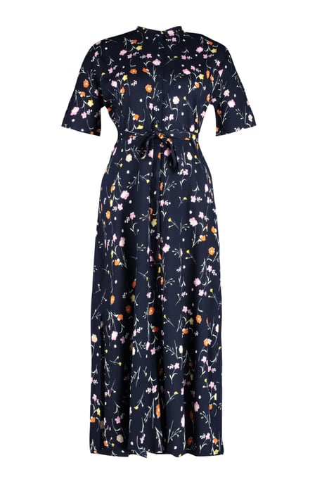 Trendyol Curve Damen Dunkelblau Geblümt Maxi Kurz Casual A-Linie Große Größen Kleid - Image 5