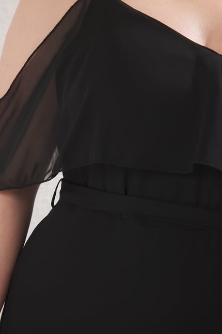 Trendyol Curve Damen Schwarz Geblümt Maxi Kurz Elegant/Abend Asymmetrisch Große Größen Kleid - Image 2