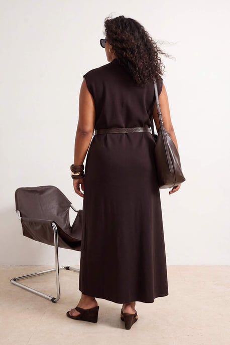 Trendyol Curve Damen Braun Einfarbig Maxi Ärmellos A-Linie Große Größen Kleid - Image 2