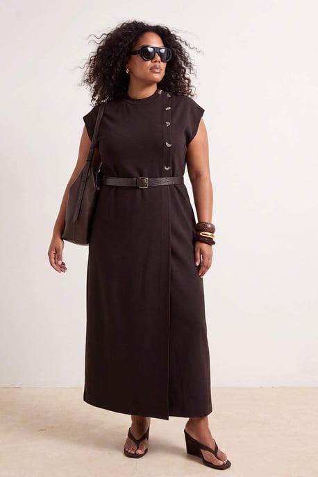 Trendyol Curve Damen Braun Einfarbig Maxi Ärmellos A-Linie Große Größen Kleid - Image 6