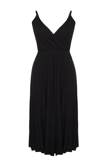 Trendyol Curve Damen Schwarz Einfarbig Midi Ärmellos Casual A-Linie Große Größen Kleid - Image 4