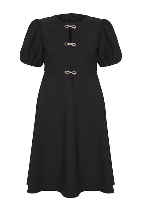 Trendyol Curve Damen Schwarz Einfarbig Midi Kurz Elegant/Abend Skater Große Größen Kleid - Image 5
