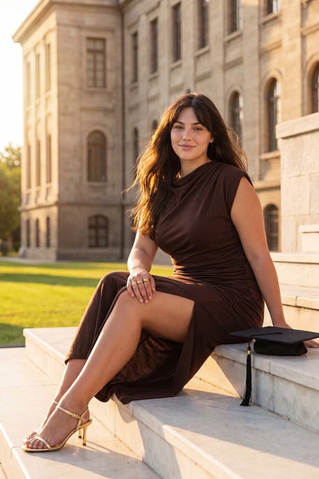 Trendyol Curve Damen Braun Einfarbig Midi Ärmellos Party Bodycon Große Größen Kleid - Image 1