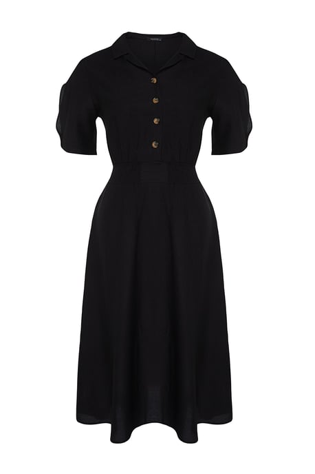 Trendyol Curve Damen Schwarz Einfarbig Midi Kurz Casual A-Linie Große Größen Kleid - Image 4