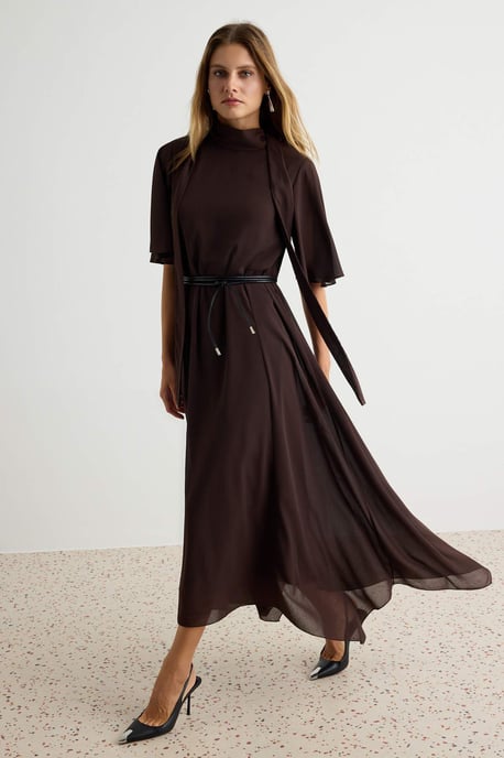 TRENDYOLMİLLA Damen Braun Abstrakt Midi Kurz A-Linie Kleider - Image 1