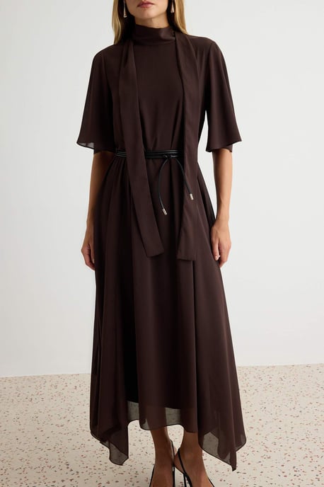 TRENDYOLMİLLA Damen Braun Abstrakt Midi Kurz A-Linie Kleider - Image 2