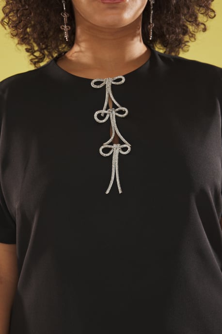 Trendyol Curve Damen Schwarz Einfarbig Midi Kurz Elegant/Abend Gerade Große Größen Kleid - Image 3