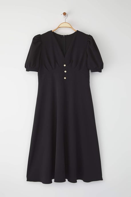 Trendyol Curve Damen Schwarz Einfarbig Midi Kurz Cocktail A-Linie Große Größen Kleid - Image 5