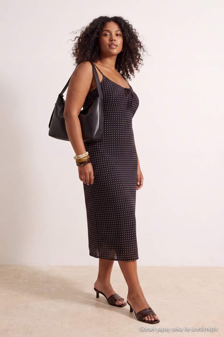Trendyol Curve Plaid-Midikleid ohne Ärmel, lässig A-Linie, große Größen - Braun - Image 2