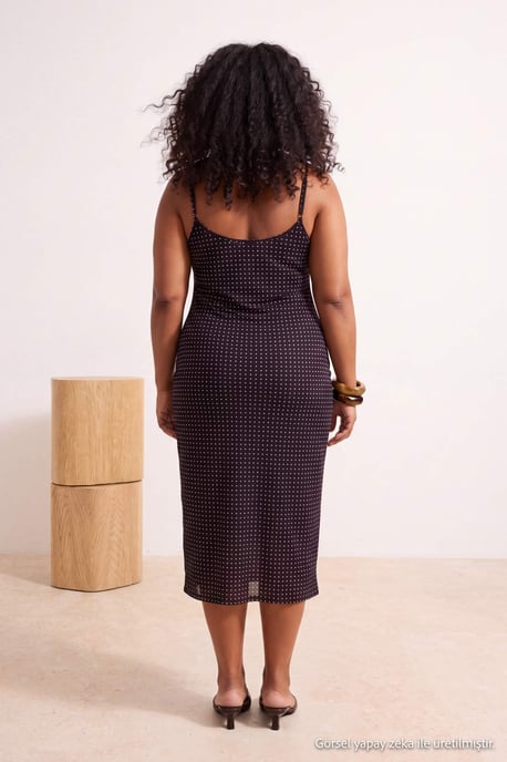Trendyol Curve Plaid-Midikleid ohne Ärmel, lässig A-Linie, große Größen - Braun - Image 3