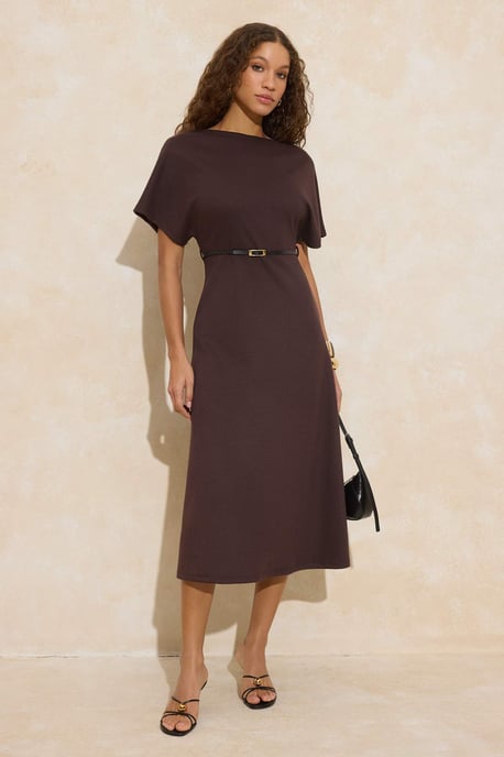 TRENDYOLMİLLA Damen Braun Einfarbig Midi Kurz Business A-Linie Kleider - Image 1