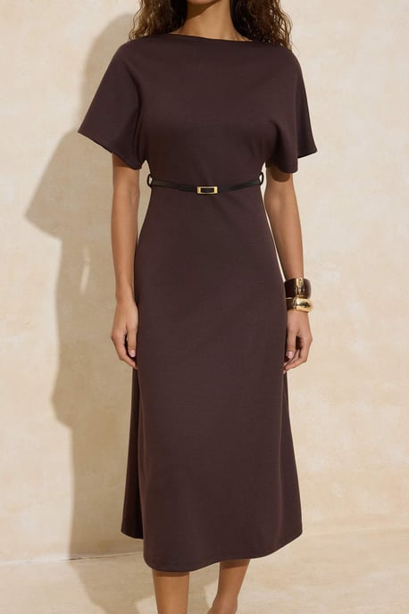 TRENDYOLMİLLA Damen Braun Einfarbig Midi Kurz Business A-Linie Kleider - Image 2