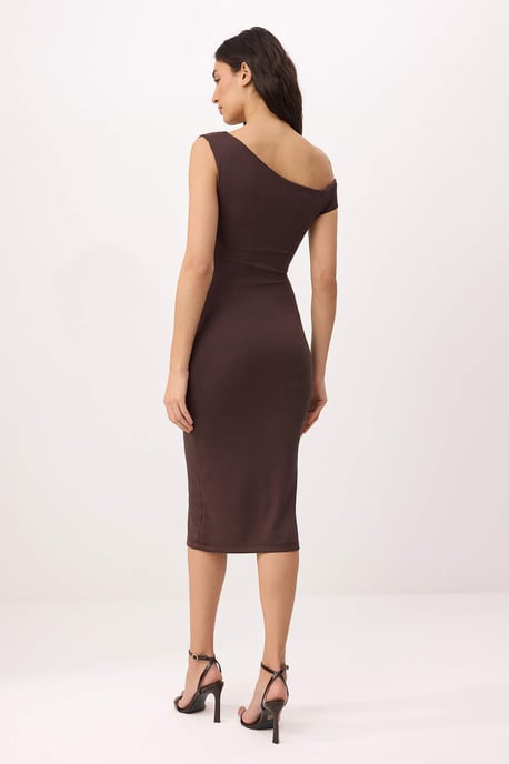 TRENDYOLMİLLA Damen Braun Einfarbig Midi Kurz Bodycon Kleider - Image 3