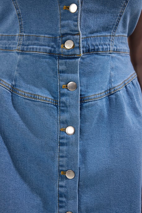 Trendyol Curve Curve Damen einfarbiges, ärmelloses Midi A-Linien Kleid, große Größen - Blau - Image 2