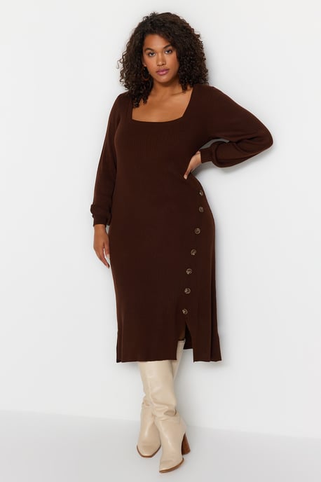 Trendyol Curve Braunes Midi-bodycon-Kleid, leger - Braun - Image 1