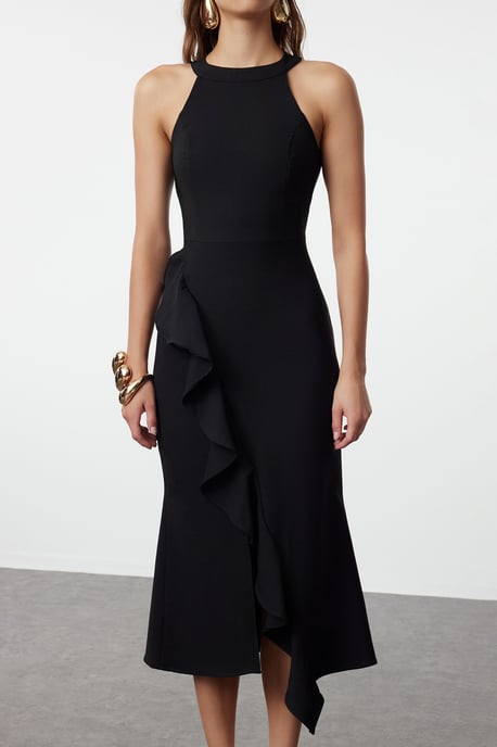 Trendyol Einfarbiges Midi-Kleid ärmellos, asymmetrisch, elegant - Schwarz - Image 3
