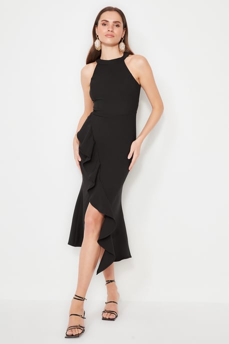 Trendyol Einfarbiges Midi-Kleid ärmellos, asymmetrisch, elegant - Schwarz - Image 5