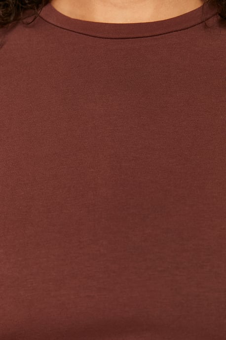 Trendyol Curve Damen Braun Einfarbig Midi Kurz Casual A-Linie Große Größen Kleid - Image 3