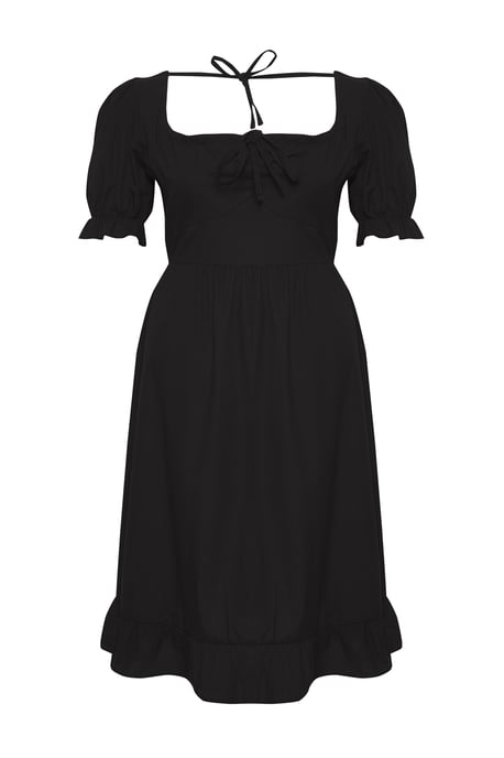 Trendyol Curve Damen Schwarz Einfarbig Midi Kurz Casual A-Linie Große Größen Kleid - Image 5