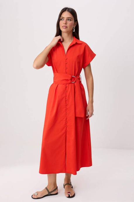 TRENDYOLMİLLA Damen Rot Einfarbig Midi Kurz A-Linie Kleider - Image 1