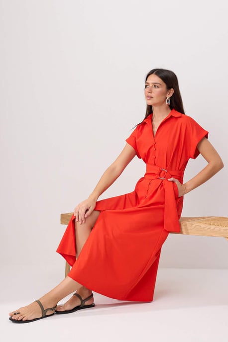 TRENDYOLMİLLA Damen Rot Einfarbig Midi Kurz A-Linie Kleider - Image 4
