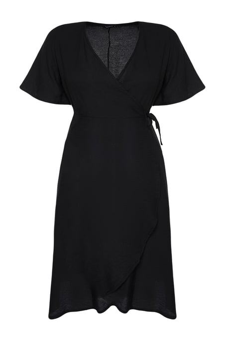 Trendyol Curve Damen Schwarz Einfarbig Midi Kurz Casual A-Linie Große Größen Kleid - Image 5