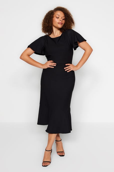 Trendyol Curve Damen Schwarz Einfarbig Midi Kurz Abend / Alltag Bodycon Große Größen Kleid - Image 3