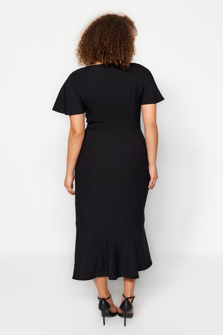 Trendyol Curve Damen Schwarz Einfarbig Midi Kurz Abend / Alltag Bodycon Große Größen Kleid - Image 5