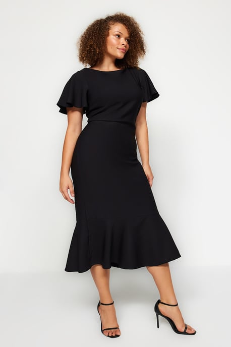 Trendyol Curve Damen Schwarz Einfarbig Midi Kurz Abend / Alltag Bodycon Große Größen Kleid - Image 6