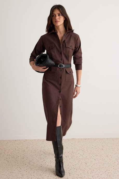 Trendyol Einfarbiges Midikleid, bodycon - Braun - Image 1