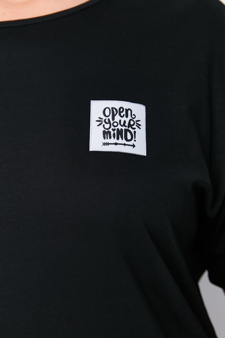 Trendyol Curve Damen Schwarz Slogan Midi Kurz Casual Gerade Große Größen Kleid - Image 4