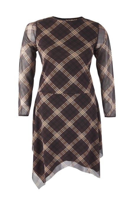 Trendyol Curve Damen Braun Geblümt Midi Lang Casual Asymmetrisch Große Größen Kleid - Image 5