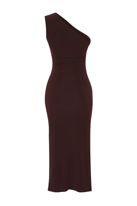 TRENDYOLMİLLA Damen Braun Einfarbig Midi Ärmellos Casual Bodycon Kleider - Image 5