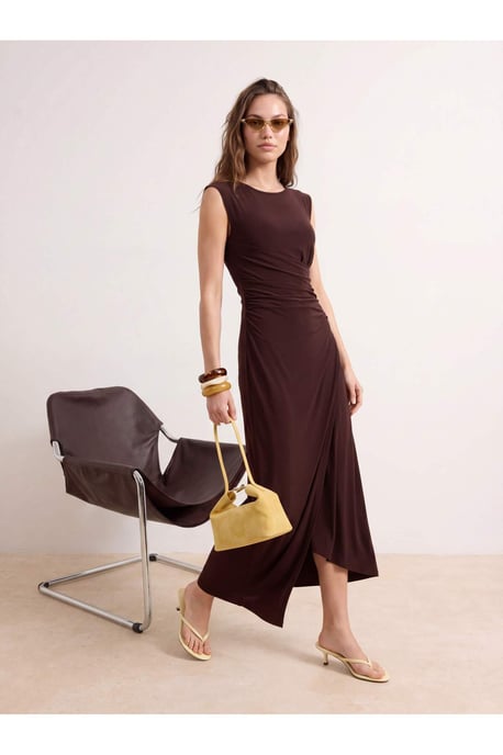 TRENDYOLMİLLA Damen Braun Einfarbig Midi Ärmellos Business A-Linie Kleider - Image 1