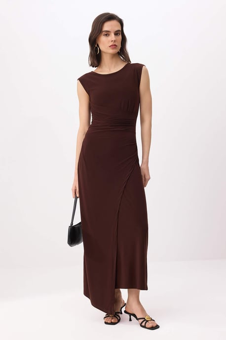 TRENDYOLMİLLA Damen Braun Einfarbig Midi Ärmellos Business A-Linie Kleider - Image 2