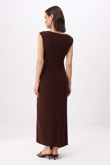 TRENDYOLMİLLA Damen Braun Einfarbig Midi Ärmellos Business A-Linie Kleider - Image 4